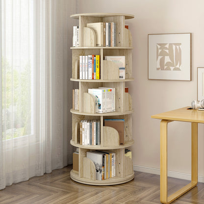5 Tier Rotating Display Shelf Bookcase Organiser Coastal Oak