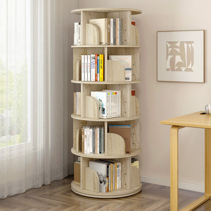 5 Tier Rotating Display Shelf Bookcase Organiser Coastal Oak