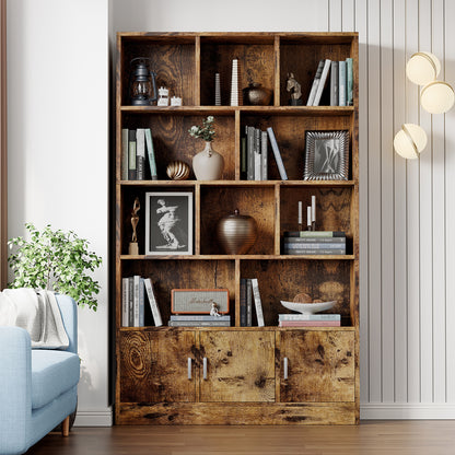 Spacious 10-Shelf 3-Door Wardrobe Cupboard Bookshelf Cabinet Rustic Wood