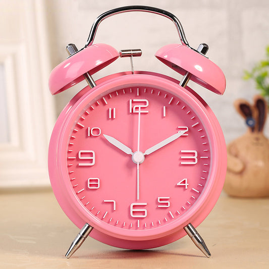 Charming Twin Bell Alarm Clock for Kids and Teens Pink