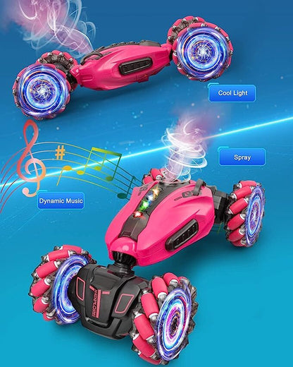 Hand Gesture Remote Control 4WD Mist Twister Stunt Car for Kids Pink