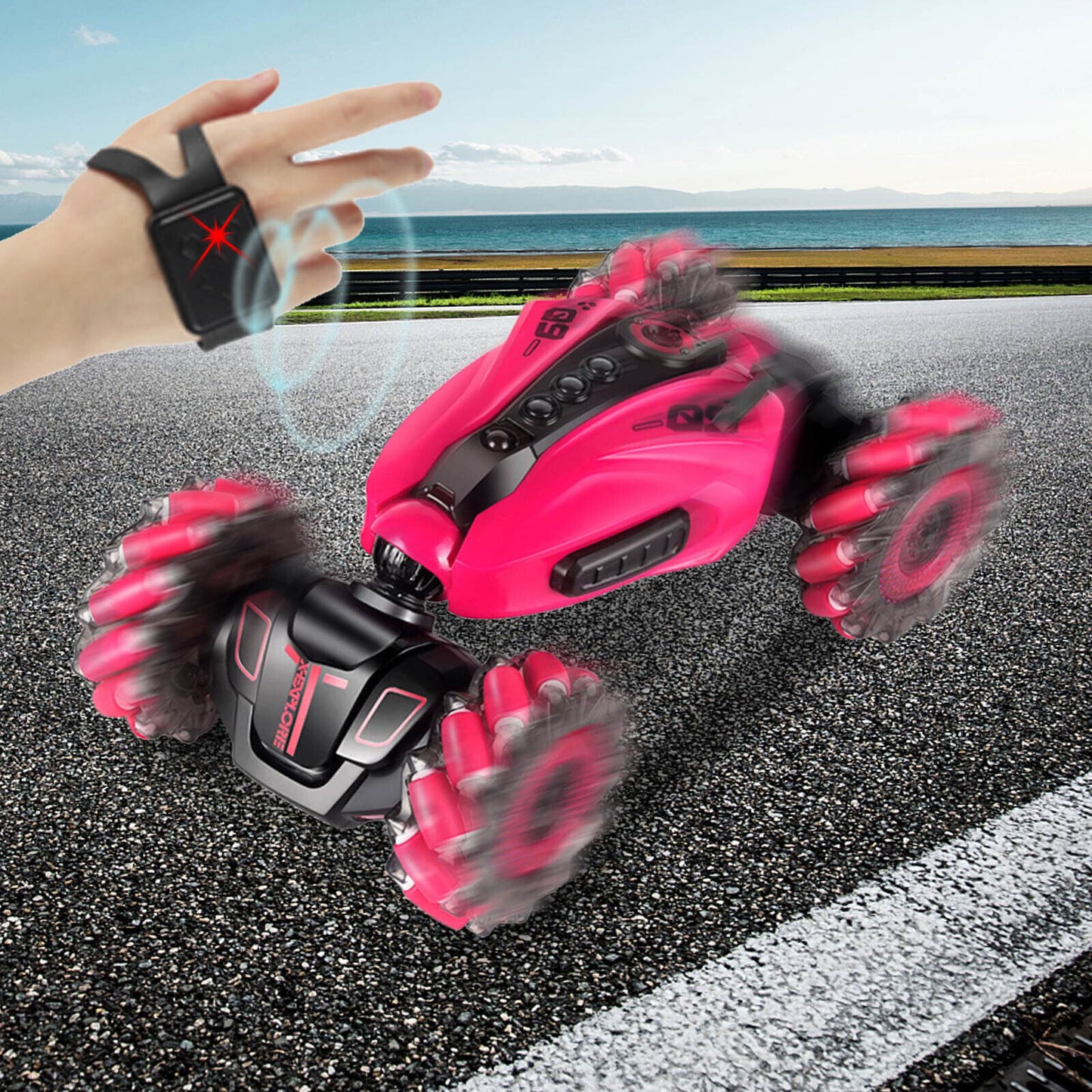 Hand Gesture Remote Control 4WD Mist Twister Stunt Car for Kids Pink