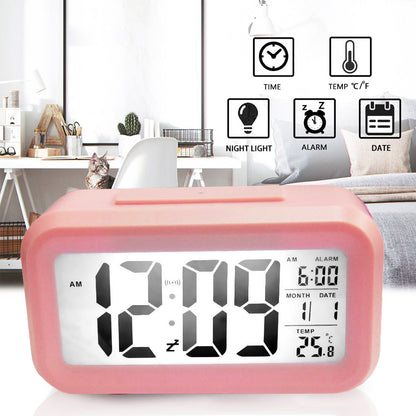 Automatic Digital Sensor Snooze Alarm Clock for Desk Pink