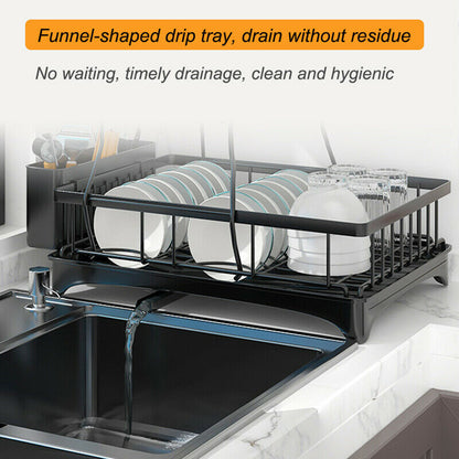 2-Tier Dish Drying Rack Kitchen Organizer with Utensil Holder Black