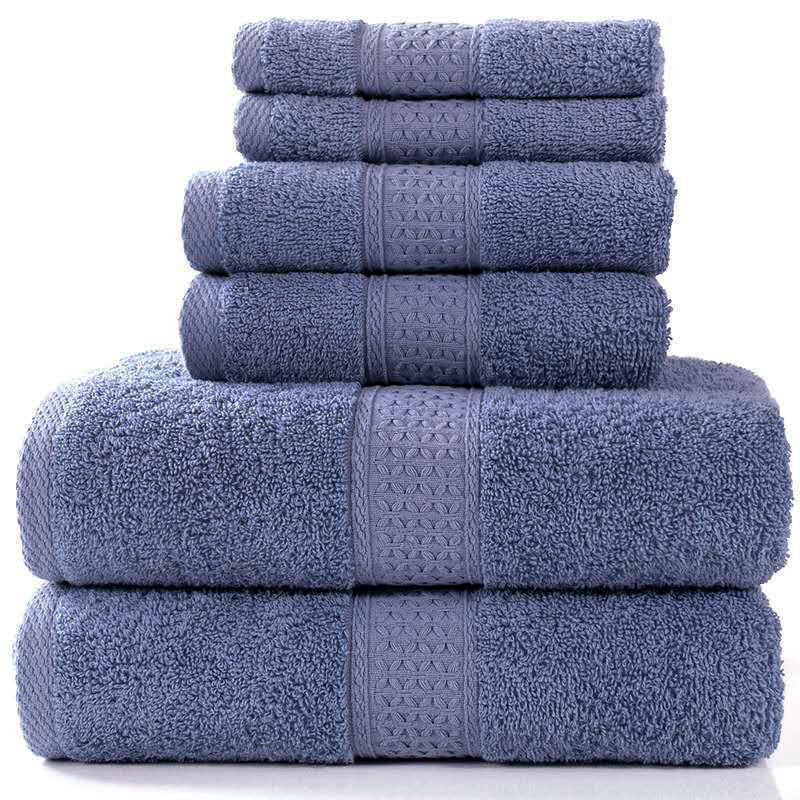 3-Piece Deluxe Cotton Towels Set Soft Absorbent Bath Hand Face Towels Slate Blue