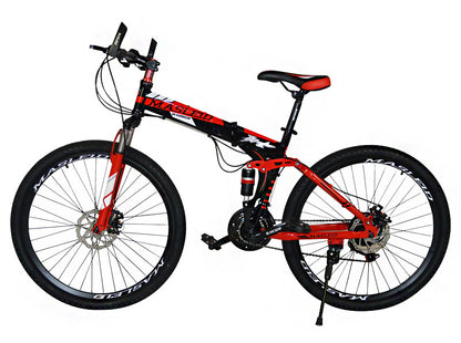 21 Speed Foldable Dual Suspension Mountain Bike Red Black