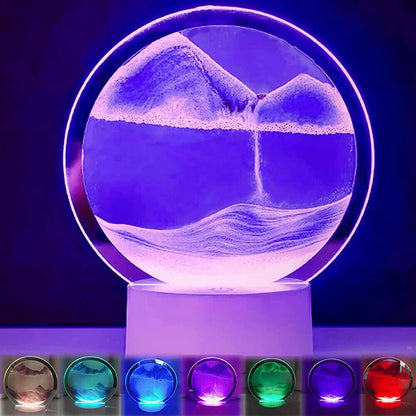 3D Moving Sand Art LED Table Lamp Sandscape Night Light Purple