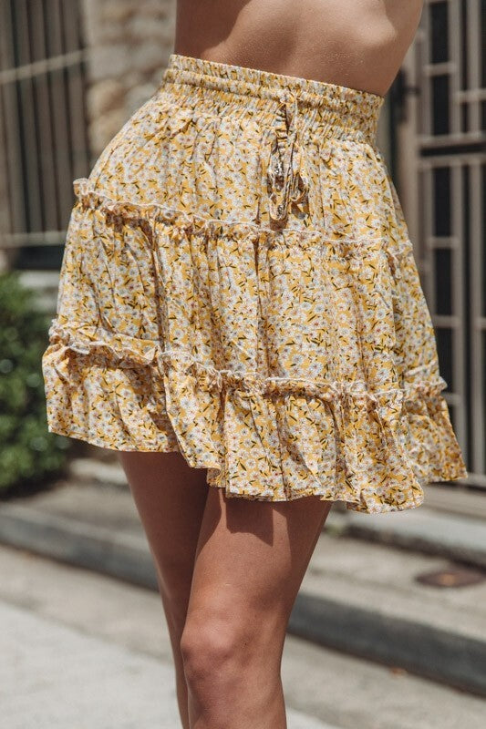 Floral Frill Trim Skirt Summer Fashion Yellow