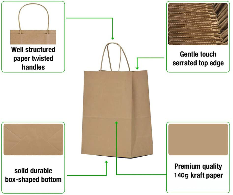 20 Pack Kraft Paper Gift Shopping Bags with Handles Brown