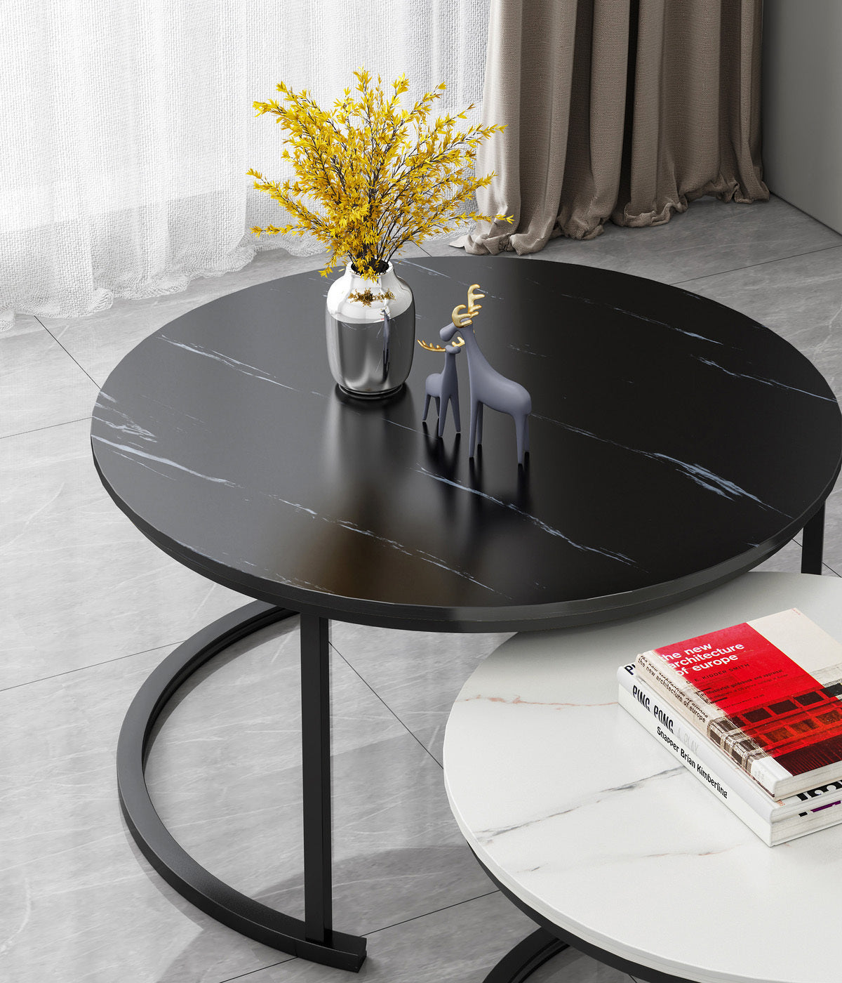 Luxor 2-in-1 Designer Marble Look Nested Coffee Tables