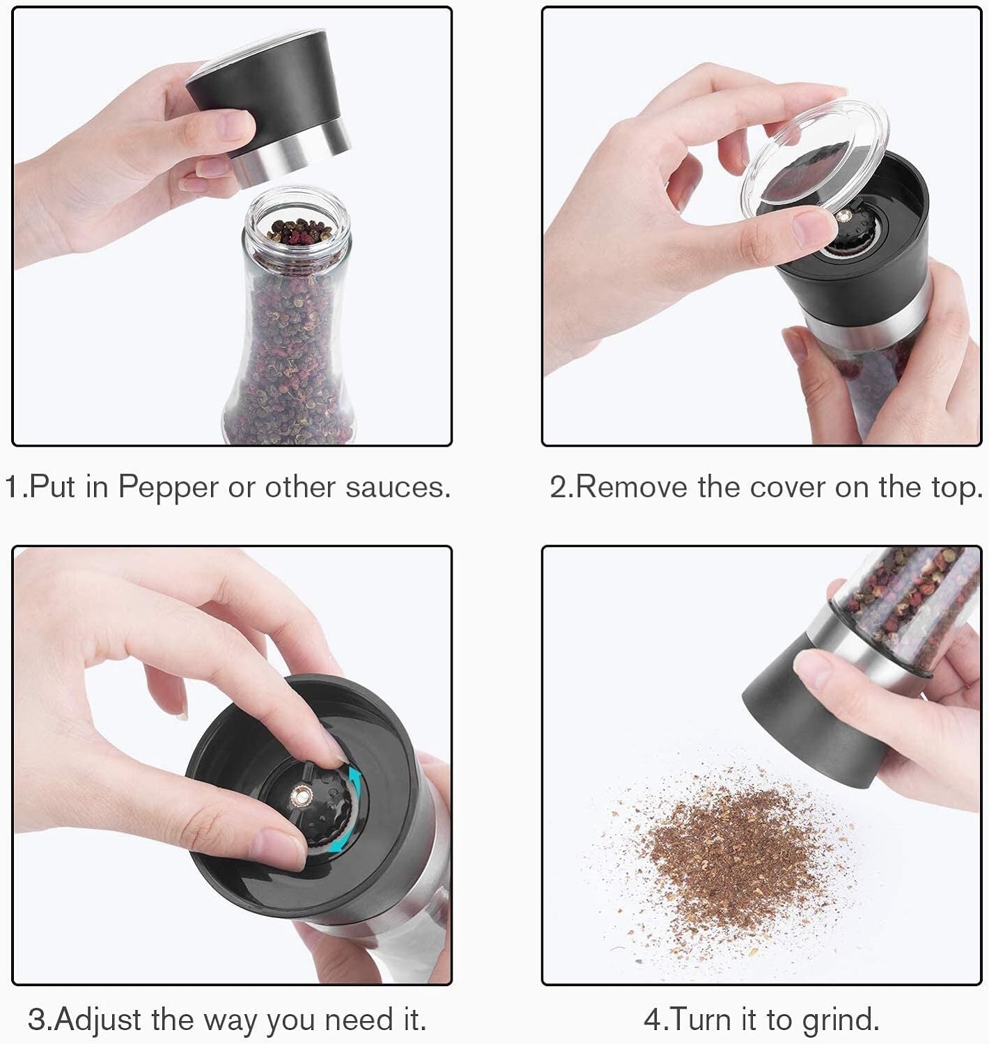 Premium Glass Salt and Pepper Grinder Mill for Fresh Spices