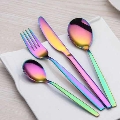 24 Piece Stainless Steel Cutlery Set Colorful Kitchen Tableware