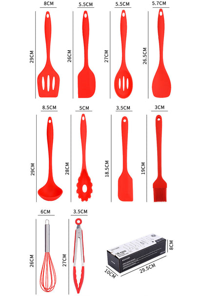 10PC Silicone Kitchen Utensil Set Non-Stick Heat Resistant Cooking Tools Red