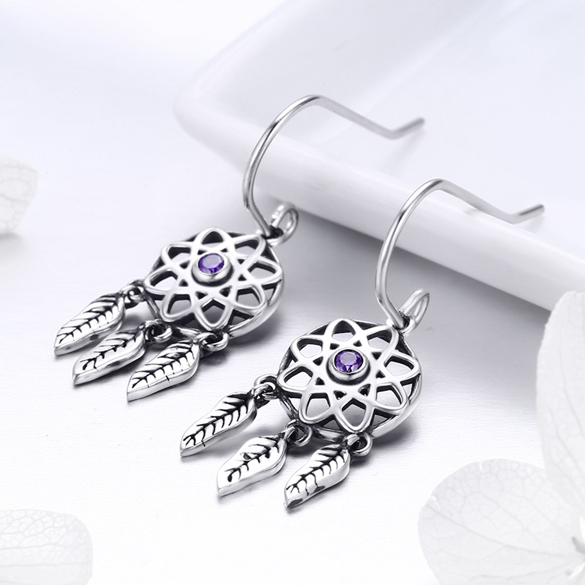 Sterling Silver Dream Catcher Dangle Earrings for Women Boho Jewelry