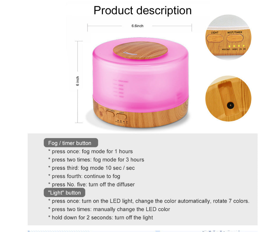 Smart Humidifier Diffuser with LCD and Remote Control Wood Grain Finish