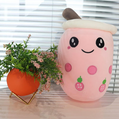 30cm Bubble Tea Plush Toy Boba Cuddly Doll Pillow Cushion Pink