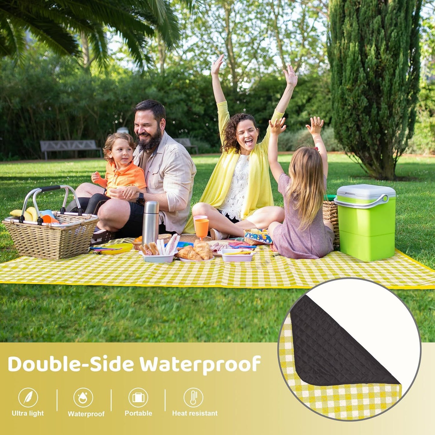 2m x 2m Waterproof Foldable Outdoor Picnic Blanket Camping Beach Mat Yellow