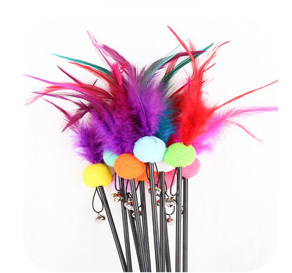 Interactive Feather Wand Cat Toy with Bell