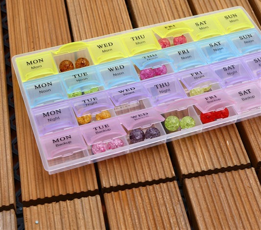 28-Day Weekly Pill Organizer Medicine Storage Case for Easy Medication Management