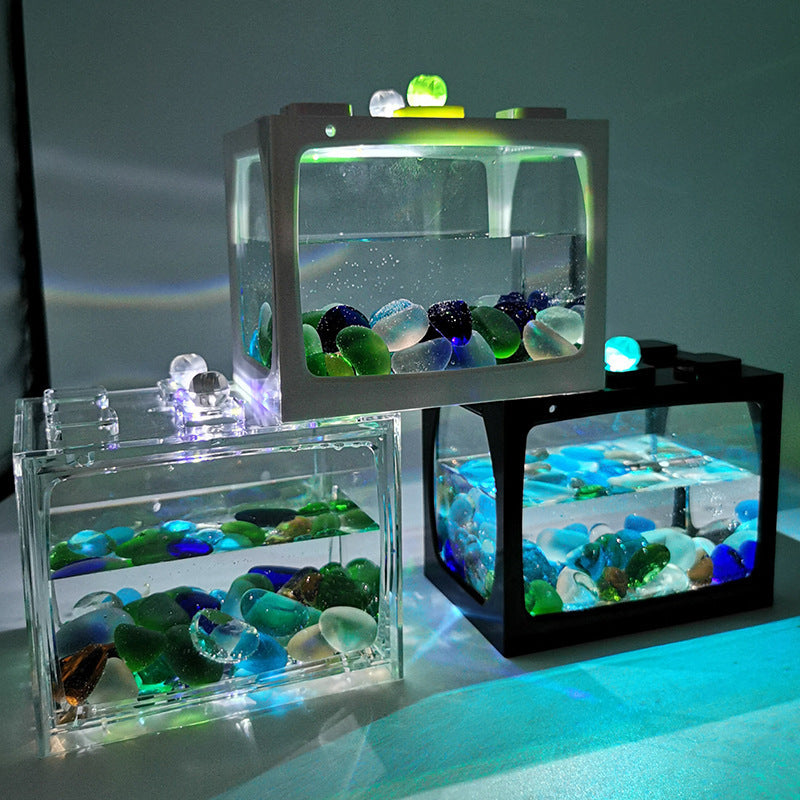 Mini Fish Tank LED Desktop Building Block Aquarium Black