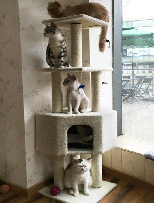 4-Level Large Cat Scratching Post Tower for Active Cats Cream