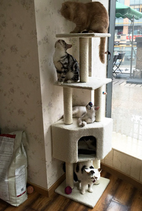 4-Level Large Cat Scratching Post Tower for Active Cats Cream