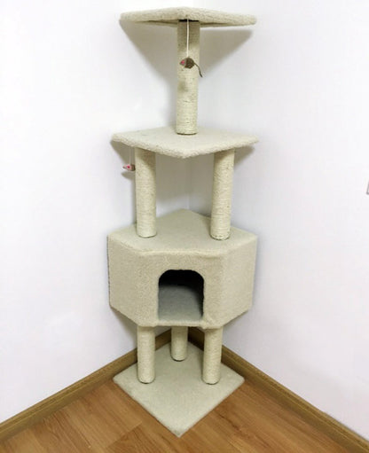 4-Level Large Cat Scratching Post Tower for Active Cats Cream