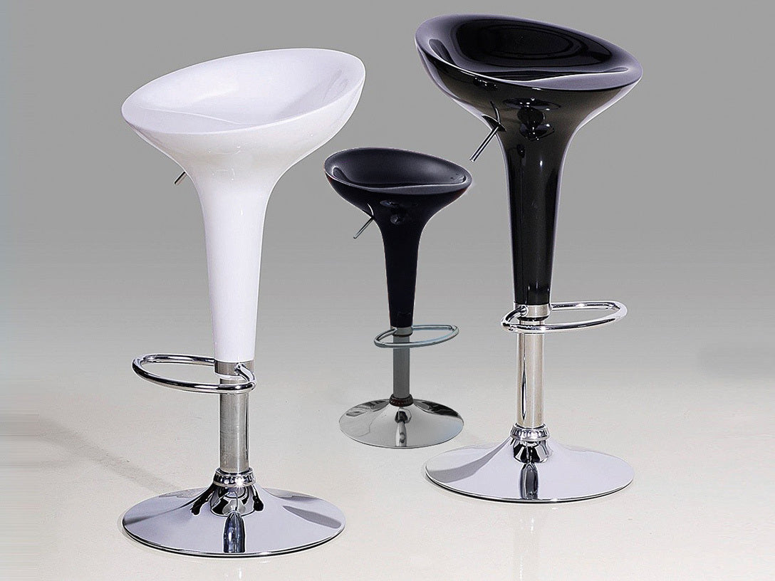 Set of 2 High Gloss Designer Bar Stools Modern White