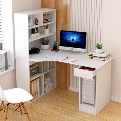 Large Multi-Functional Workstation Desk with Storage Shelves White