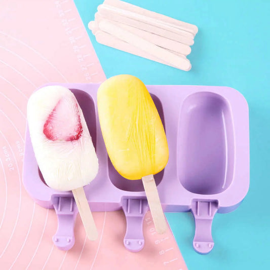 Silicone Ice Cream Popsicle 3-Piece Moulds for Homemade Treats