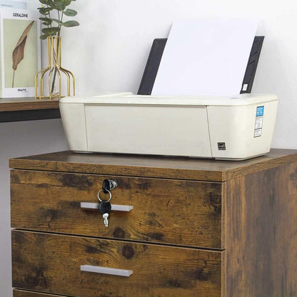 Rustic Wood 3 Drawer Bedside Table Cabinet with Wheels