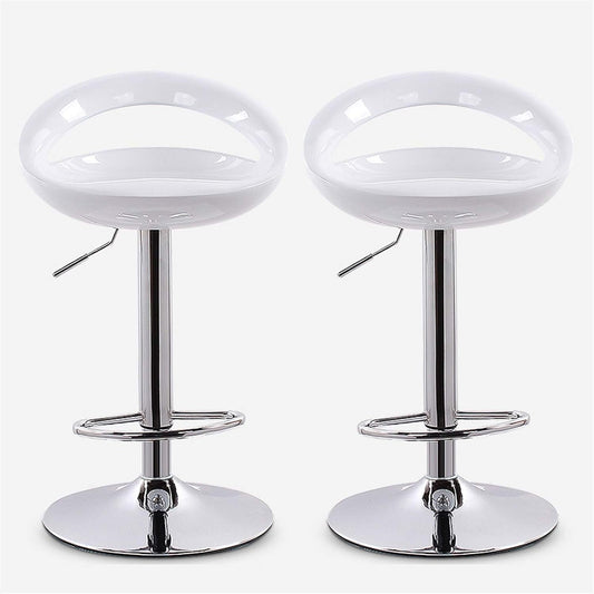 Set of 2 High Gloss Designer Bar Stools Modern White