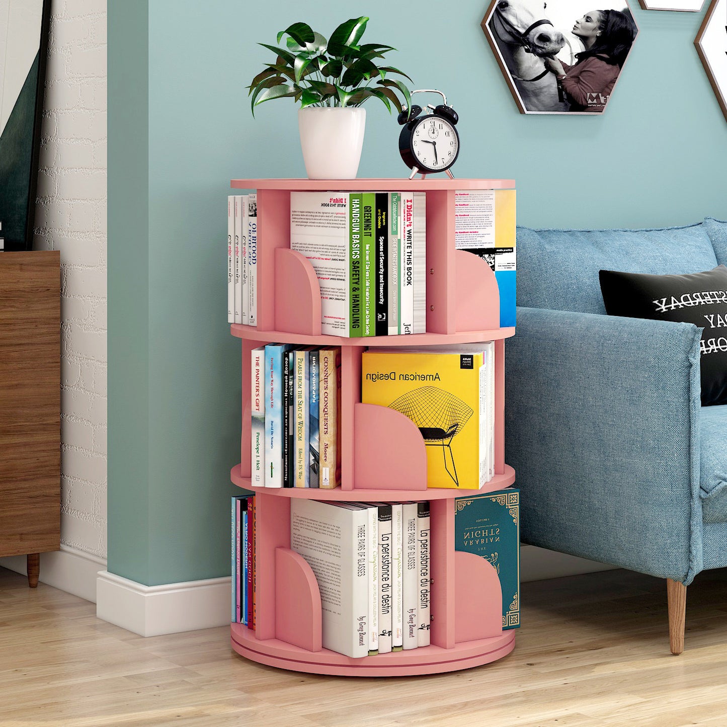 3 Tier Rotating Display Shelf Bookcase Organizer Pink