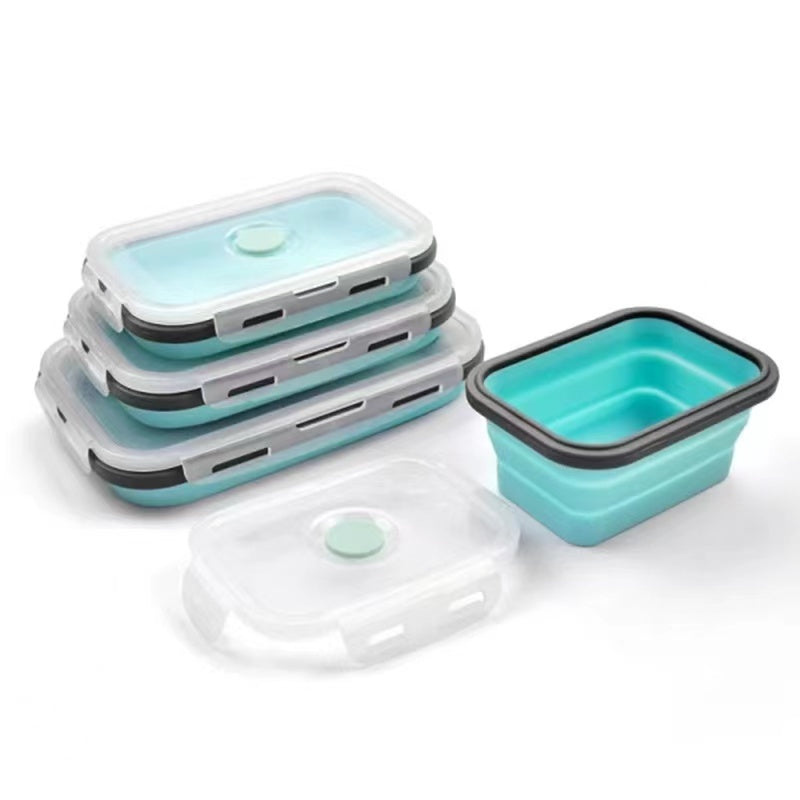 Pack of 4 Collapsible Silicone Food Storage Containers with Airtight Lid Blue