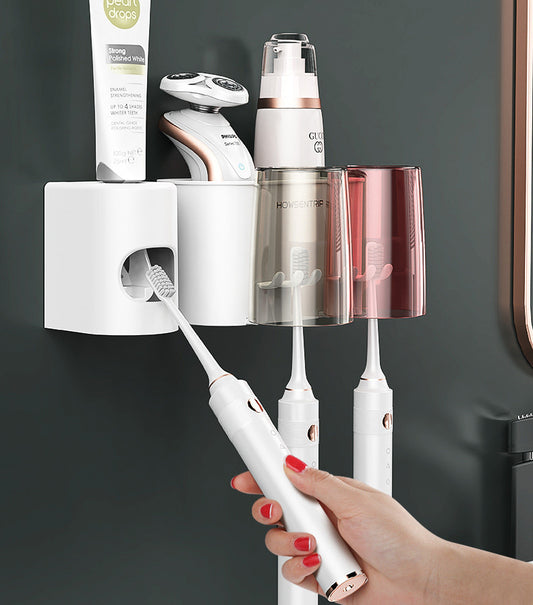 Automatic Toothpaste Dispenser and Toothbrush Holder Set for Bathroom Organization