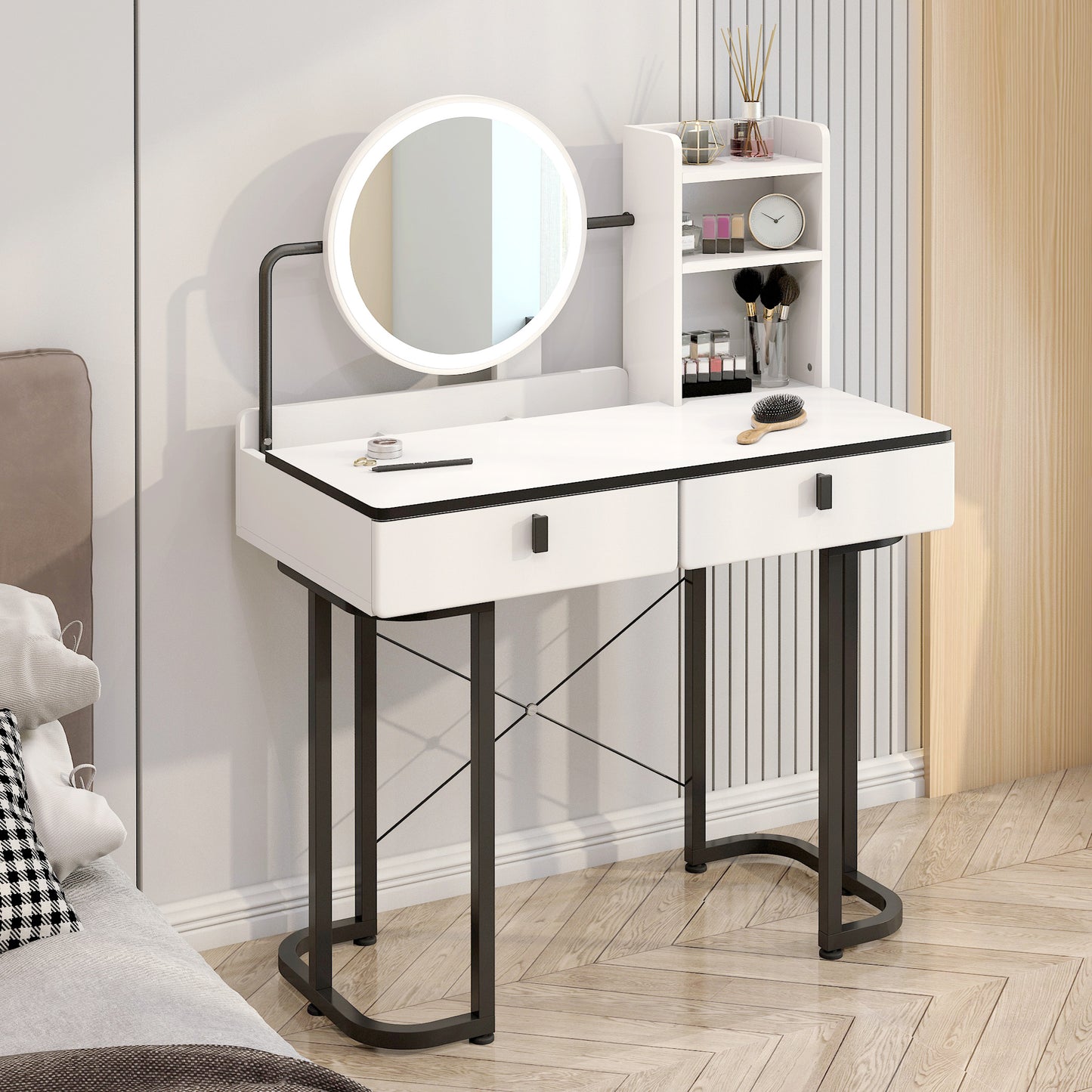 LED Vanity Table with Mirror and Storage Drawers for Makeup and Beauty