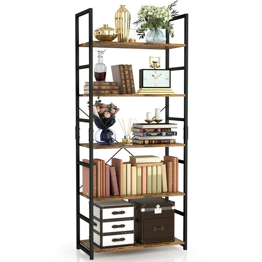 Heavy Duty Rustic Wood Steel Bookcase Storage Shelf Organizer