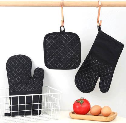 Heat Resistant Non-Slip Silicone Oven Mitts and Pot Holder Kitchen Set