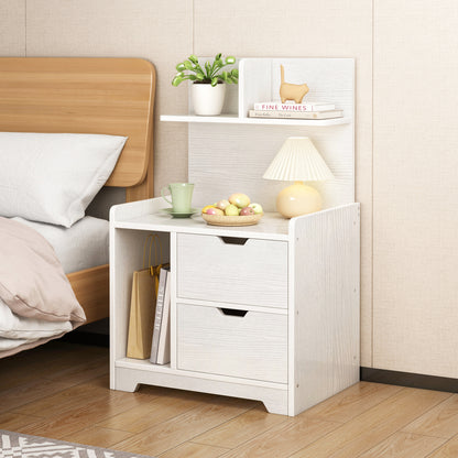 Elegant Tall Bedside Table with Drawers and Shelf White