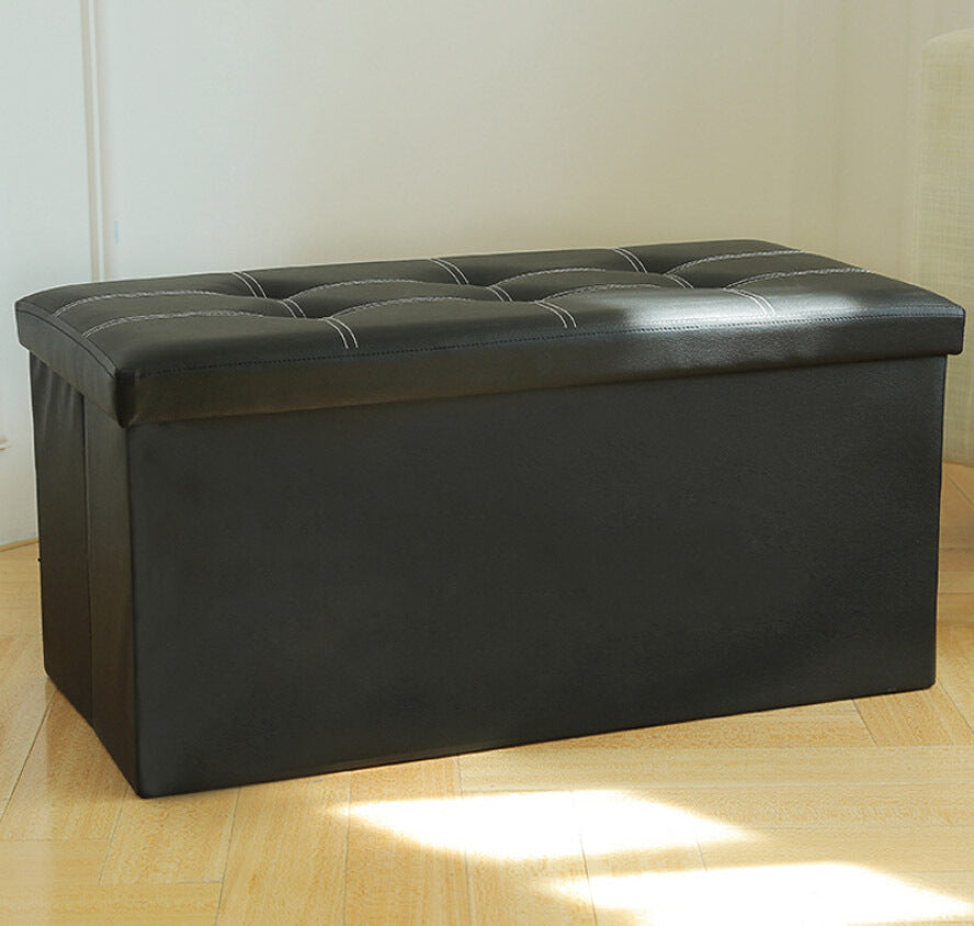 XL Rectangle Foldable Storage Ottoman PU Leather Black