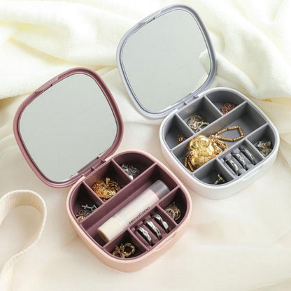 Compact Travel Makeup Organizer with Mirror and Jewelry Storage