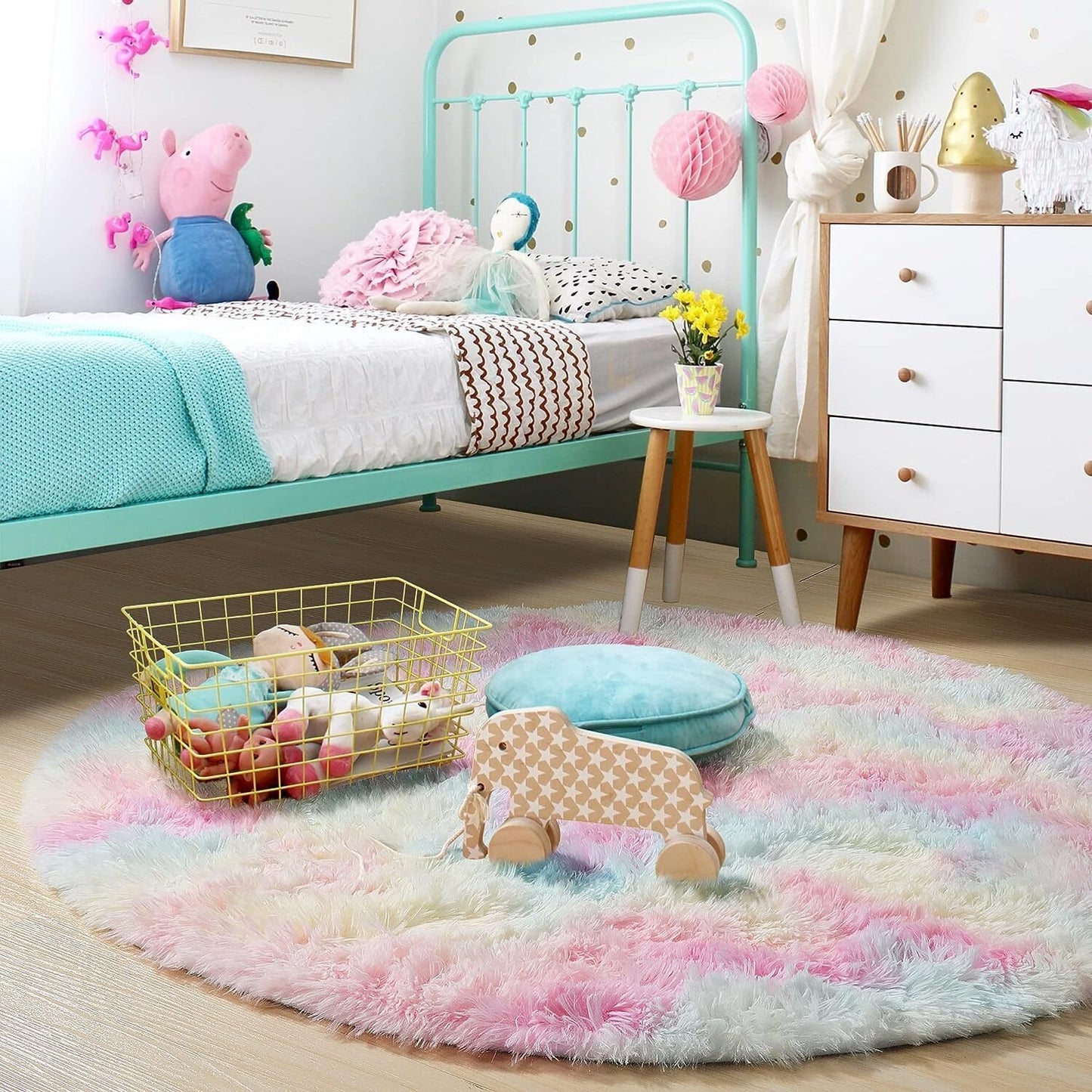 2m Large Infinity Round Shag Rug Soft Cozy Rainbow Dream