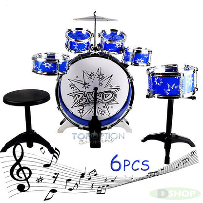 Kids Jazz Drum Set Musical Educational Toy 6PCS for Children Blue