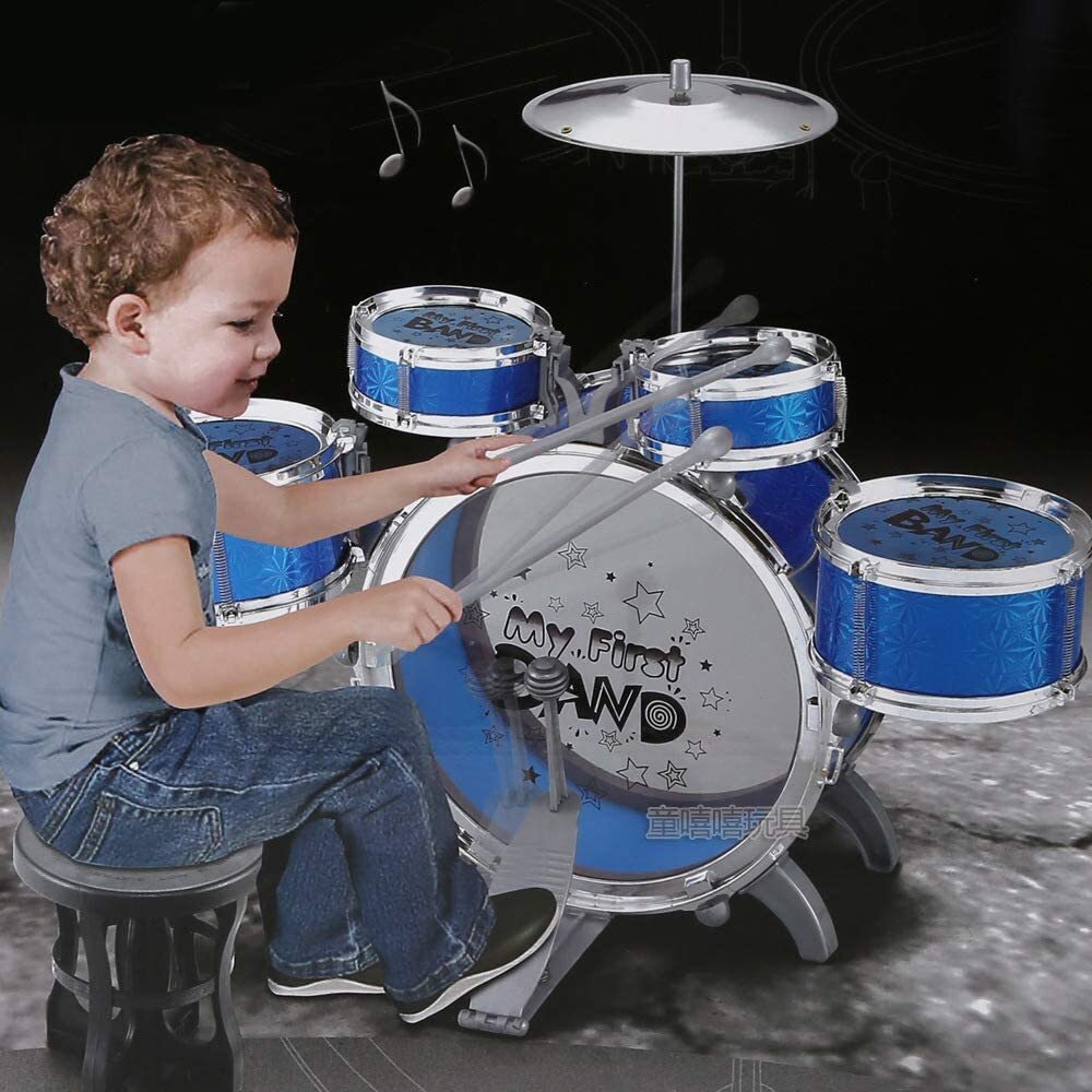 Kids Jazz Drum Set Musical Educational Toy 6PCS for Children Blue