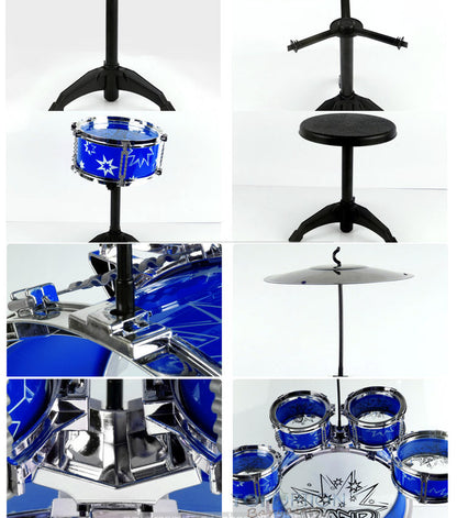 Kids Jazz Drum Set Musical Educational Toy 6PCS for Children Blue