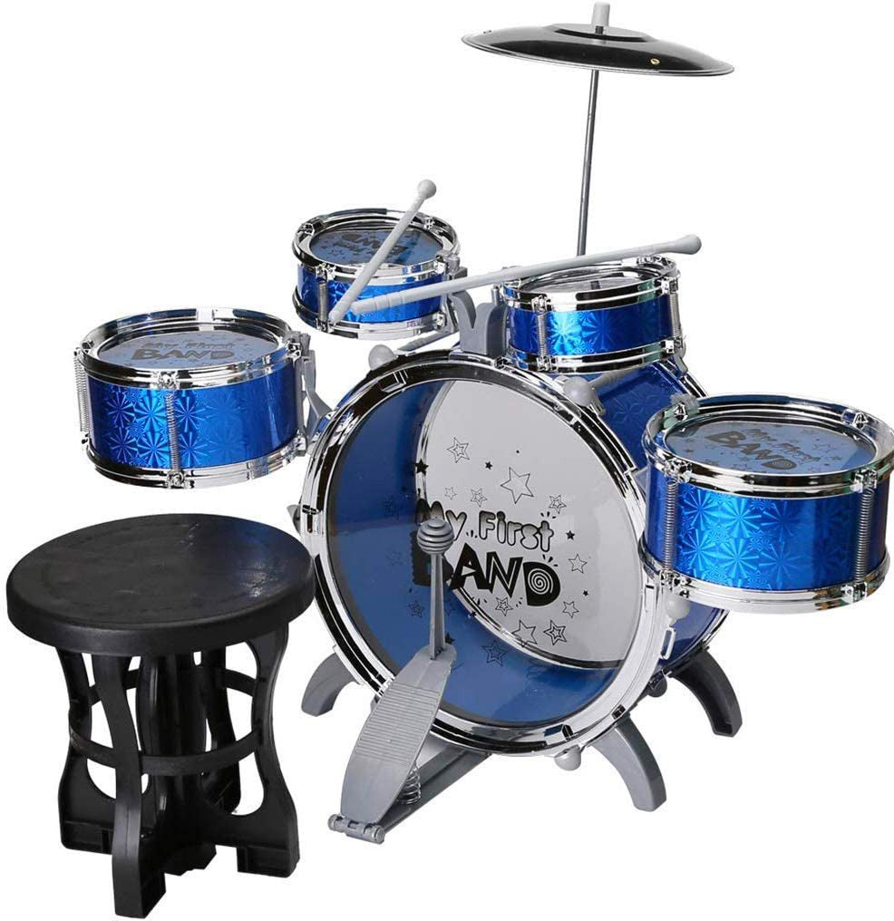 Kids Jazz Drum Set Musical Educational Toy 6PCS for Children Blue