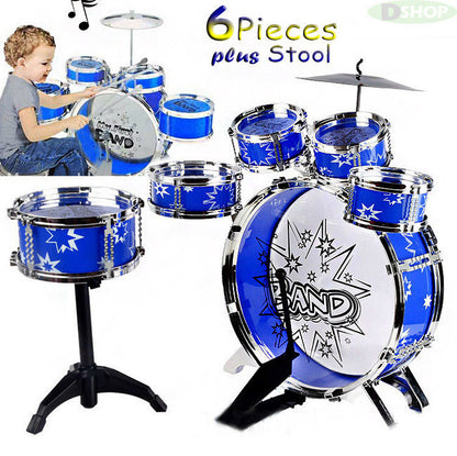 Kids Jazz Drum Set Musical Educational Toy 6PCS for Children Blue