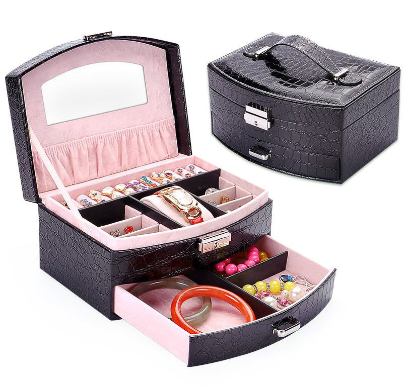 Elegant PU Leather Jewelry Storage Case Midnight Black