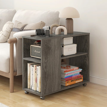 Versatile Rolling Sofa Side Table with Magazine Shelf Rustic Grey