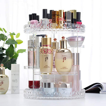 360 Degree Rotating Crystal Diamond Makeup Organizer for Jewelry and Cosmetics